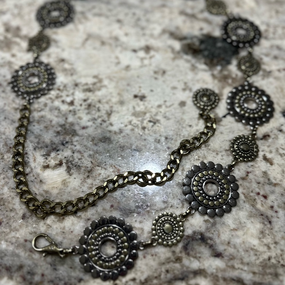 Y2K Hip Concha Bohemian Ring Flower Silver Gold Chain Belt